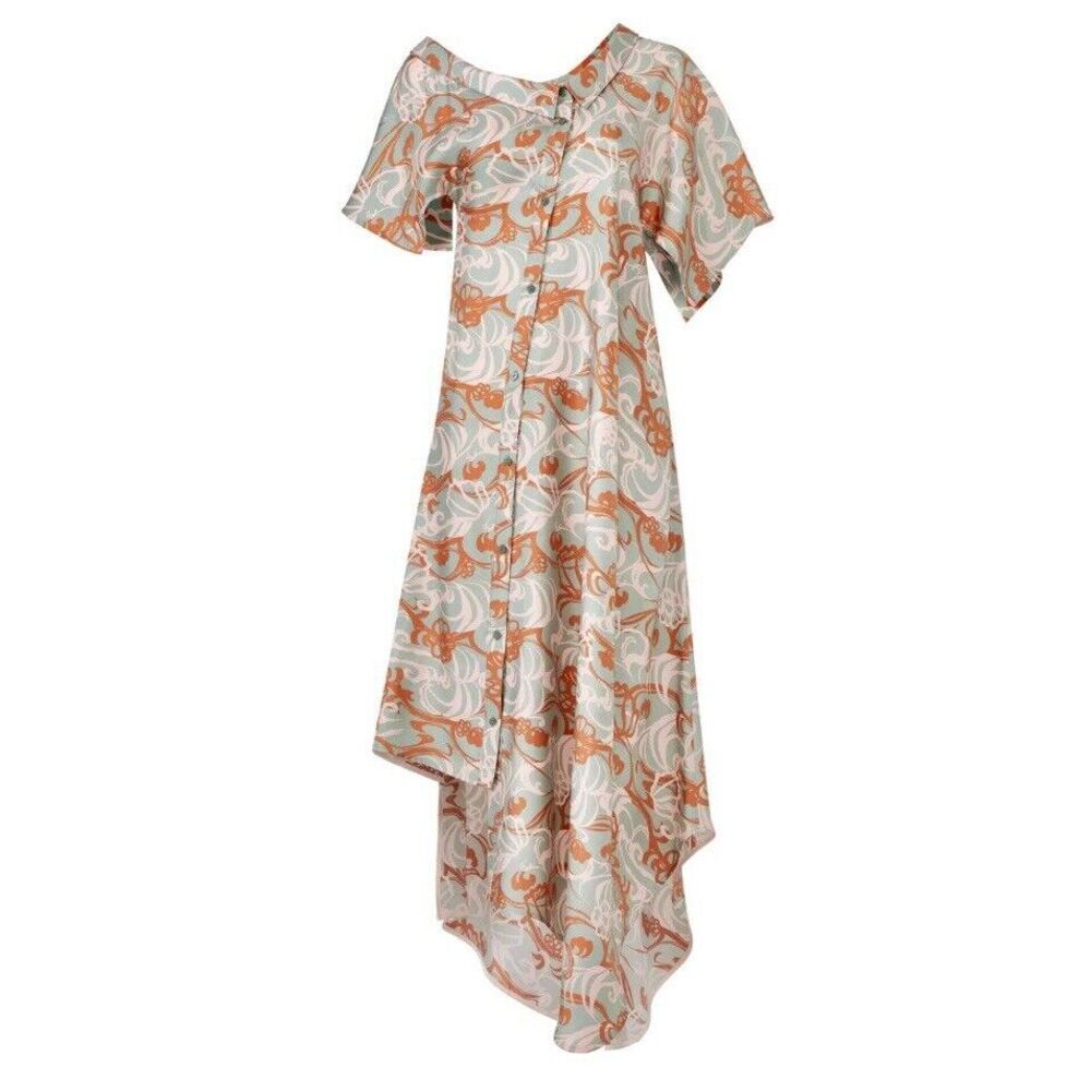 ADEAM Floral Scarf Shirt dress Silk Asymmetrical‎ Medium Japan